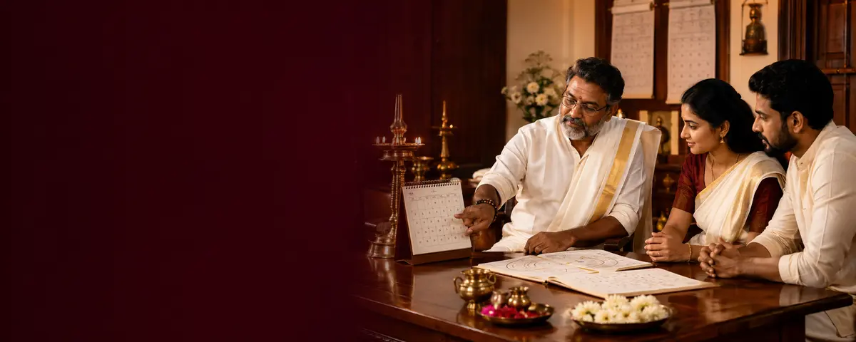 കേരളീയ ജ്യോതിഷി കുടുംബത്തിന് മുഹൂർത്തം വിശദീകരിക്കുന്നു