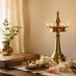 നിലവിളക്കും പൂക്കളുമുള്ള ശാന്തമായ പ്രാർത്ഥനാമുറി